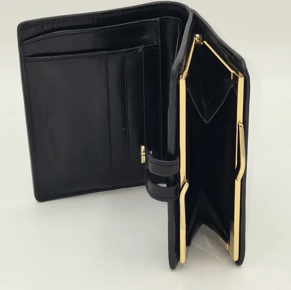 Alligator Leather Kisslock Wallet Abas Black Gold Tone Vintage Luxury
